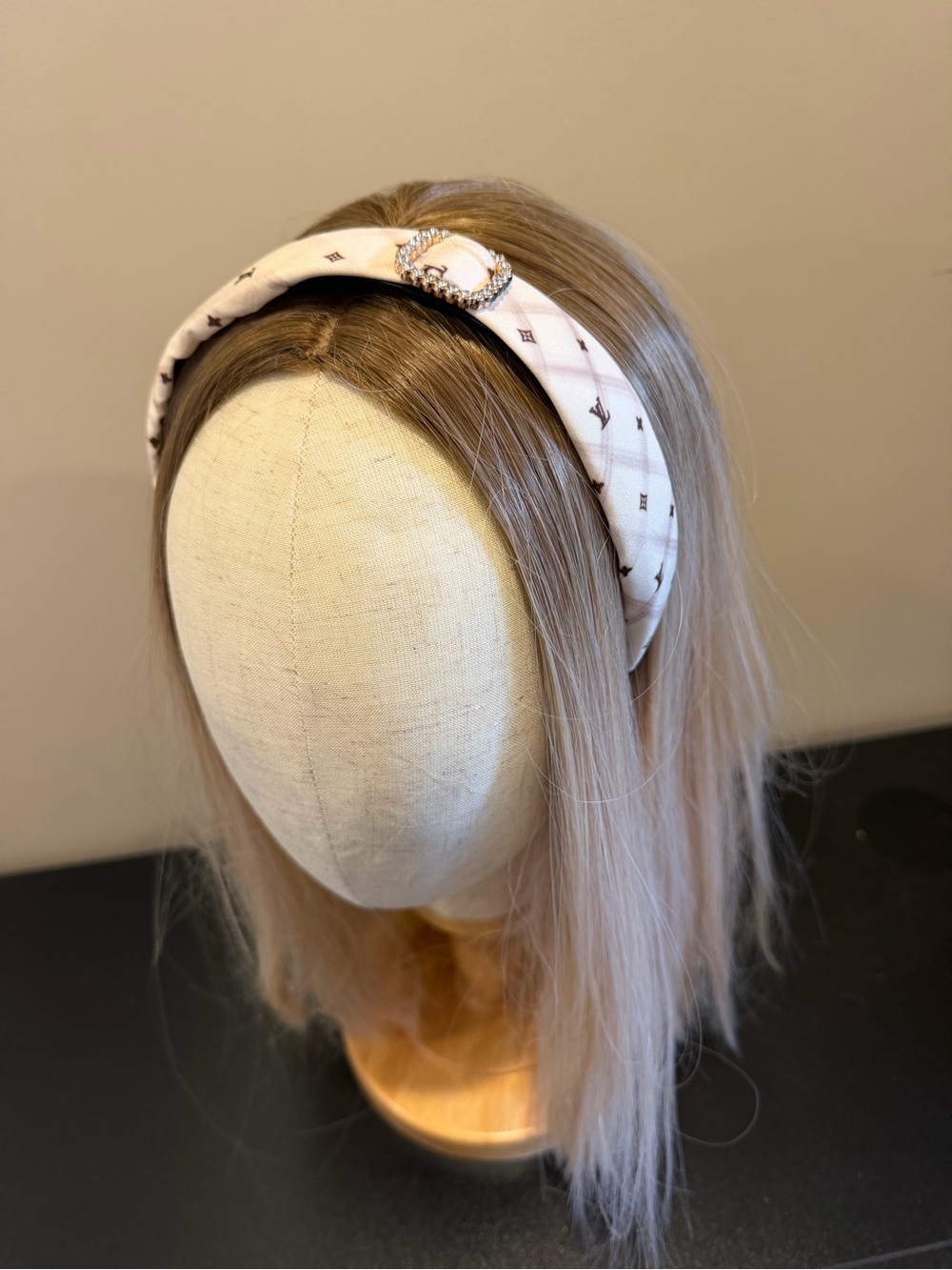 Louis Vuitton Cream Logo Padded Headband with Crystal Accent